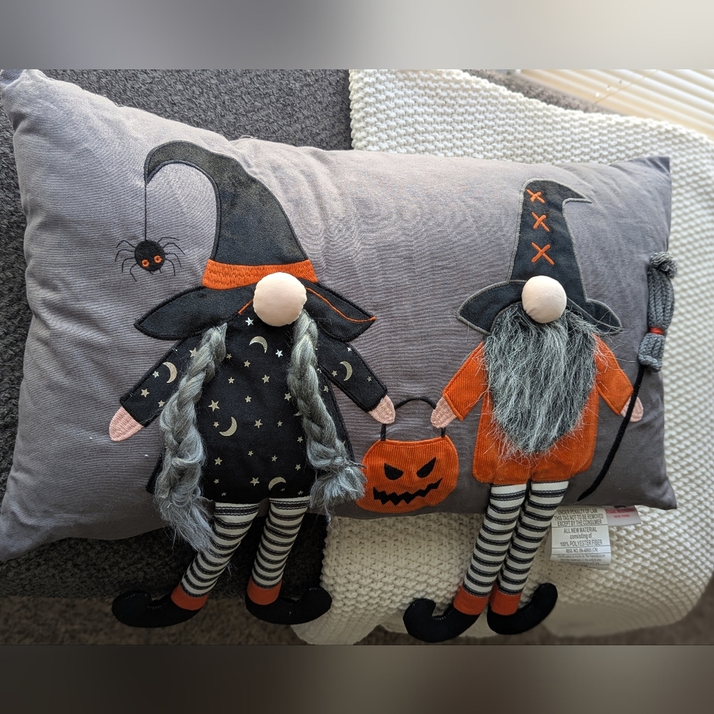 Isaac Mizrahi New York Halloween Throw Pillow 16x28 Gnomes Witch Pumpkin Spider
